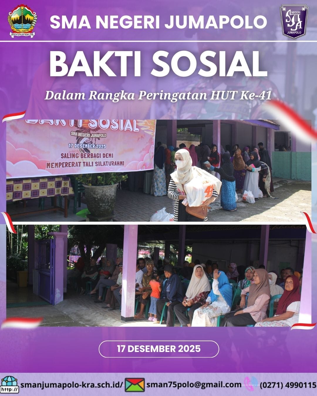 BAKTI SOSIAL PEMBAGIAN SEMBAKO HUT KE-41 SMA NEGERI JUMAPOLO BAKTI SOSIAL PEMBAGIAN SEMBAKO HUT KE-41 SMA NEGERI JUMAPOLO